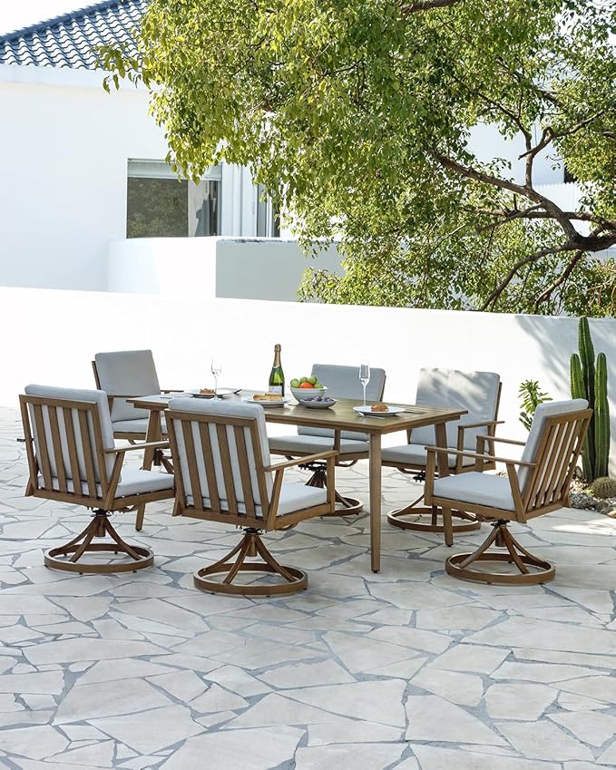Outdoor Swivel Patio Dining Chair Set of 2, Never-Rust Outdoor Aluminum Patio Swivel Chairs with Cushions, Patio Dining Furniture Chairs Set for Garden, Backyard, Porch, Lawn, Teak