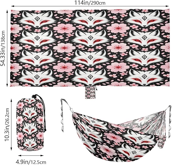 Kitsune Masque Renard Japonais Anime Kawaii-Style Fleur Cerisier Outdoor Hammocks with Portabl Carry Bag Portable Hammock for Indoor Outdoor Patio