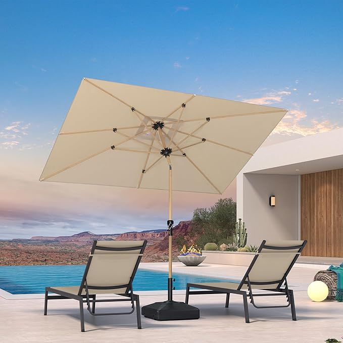 PURPLE LEAF 6' x 9' Patio Umbrella Rectangular Outdoor Market Table Umbrella with 8 Aluminum Sturdy Ribs & Push Button Tilt and Crank Outdoor Umbrellas for Lawn Garden Patio, Beige