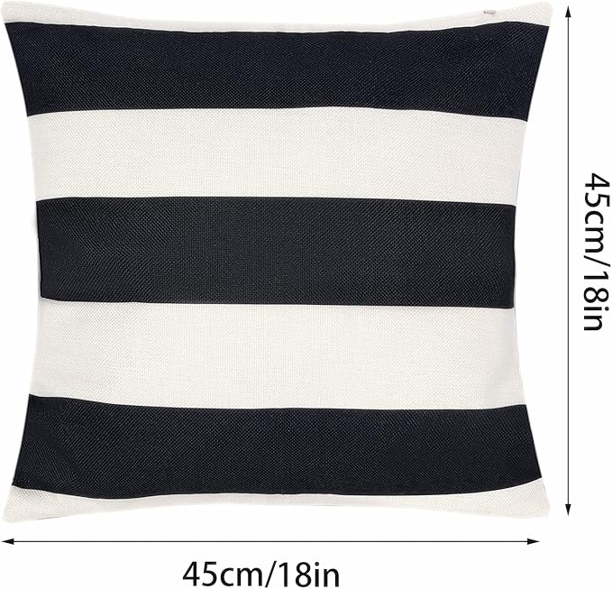 tiggell 4 Pack Waterproof Pillow Covers Outdoor Throw Pillowcases Decorative Garden Cushion Case for Home Garden Patio Couch Balcony Striped (18 * 18 inch, Black & White)
