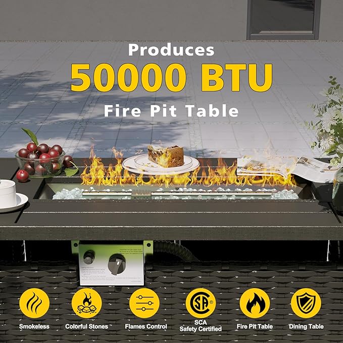Aoxun Patio Furniture Set with Fire Pit Table, 8 Piece Outdoor Sectional Sofas, Wicker Rattan Outdoor Furniture with Thickened Cushion for Backyard, Garden Begin