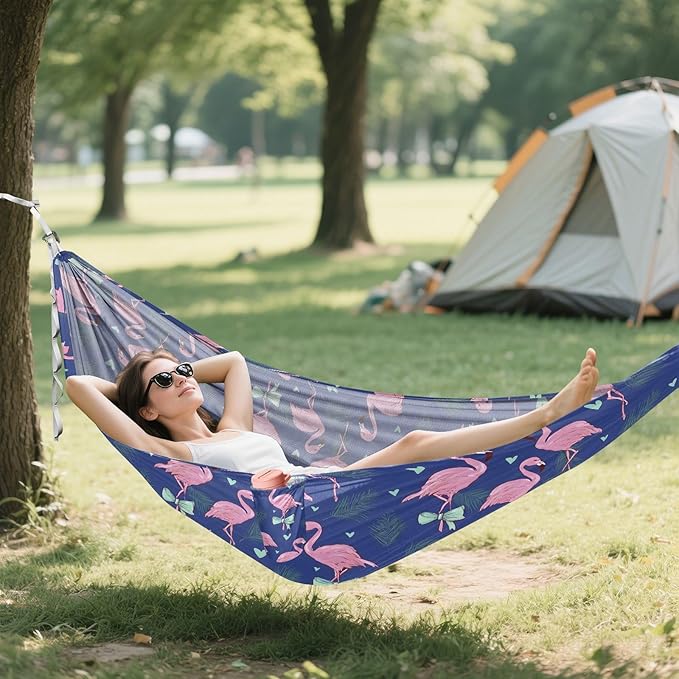 Camping Hammock Outdoor Hammocks for Outside Flamingo Bow Beach Trees Portable Lightweight with Pockets Tree Straps Indoor