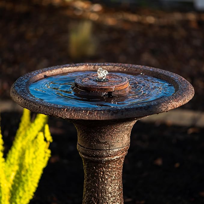 XBrand 23.43" H Resin/Stone Powder/Glass Fiber 1 Tier Water Feature for Outdoor Decor, Birdbath Fountain, Garden Water Feature, Zen Fountain, Lawn and Garden Decor, Dark Brown, AMB3604
