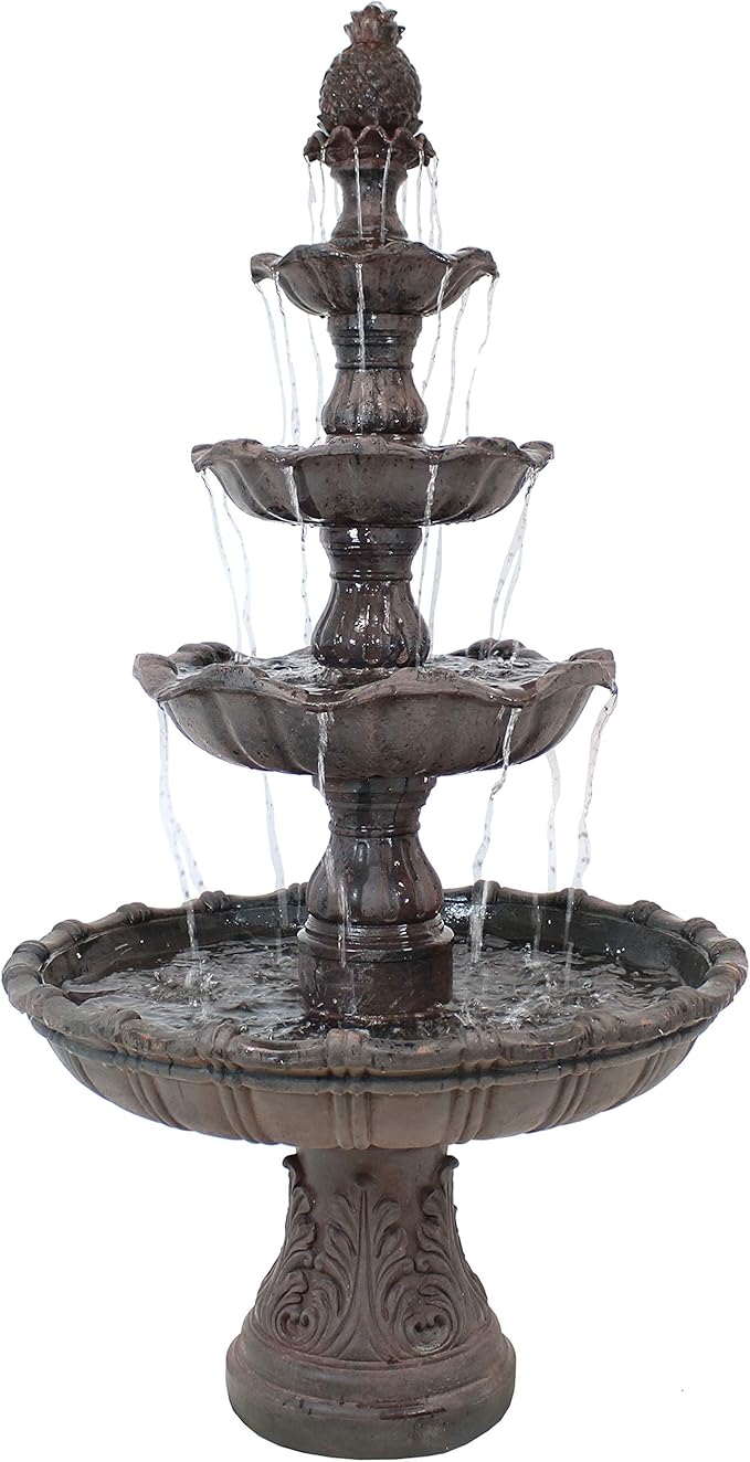 Sunnydaze Grand Courtyard 80-Inch 4-Tiered Outdoor Water Fountain - Electric Submersible Pump - Dark Chestnut