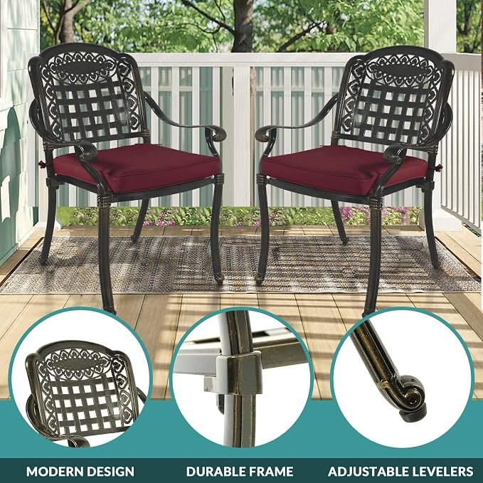 MEETWARM 9-Piece Outdoor Furniture Dining Set for 8, All Weather Cast Aluminum Patio Dining Set- Large 64" Square Table with Umbrella Hole and 8 Cushioned Chairs, Patio Table and Chairs Set, Red