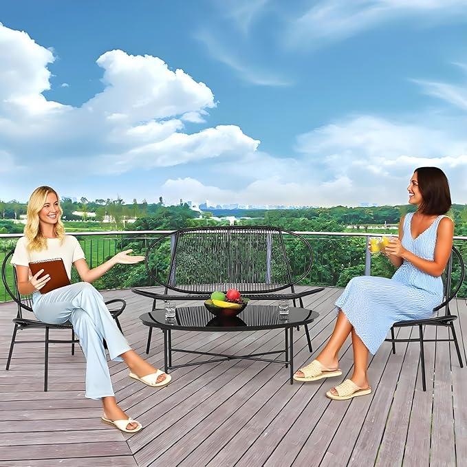 Magshion 4-Piece Outdoor Patio Furniture, All-Weather PE Rattan Wicker Loveseat and Chairs Conversation Set with Steel Coffee Table for Garden Backyard