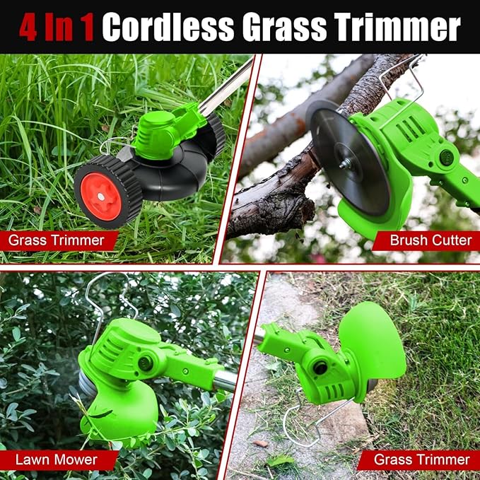 Cordless Weed Wacker Electric Weed Wacker Battery Powered with 21V Battery Operated Grass Trimmer 3 in 1 Weed Trimmer Grass Cutter Brush Cutter for Lawn Garden Pruning