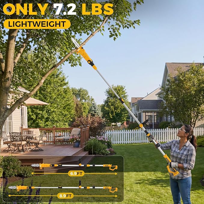 SHOHO Cordless Pole Saw Compatible with Dewalt 20V Max Batteries, Electric Pole Saws for Tree Trimming Battery Powered, Auto Lubrication System, Adjustable Pole Chainsaw (Battery not Included)