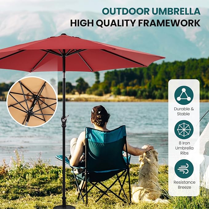 OLIXIS 9FT Patio Umbrella with Tilt and Crank Button & Sturdy Ribs Waterproof, 9Feet Patio Table Umbrella Perfect for Poolside, Terrace, Beach and Outdoor Restaurant
