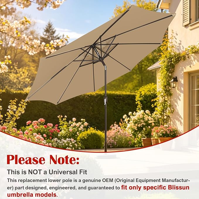 Blissun 9' Patio Umbrella + Replacement Lower Pole – Complete Outdoor Shade Solution with Spare Heavy-Duty Bottom Pole (Bundle)