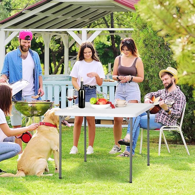 Folding Event Table, Heavy Duty Picnic Table Indoor Outdoor Camping, 3FT Portable w Handle Lock for Banquet, White