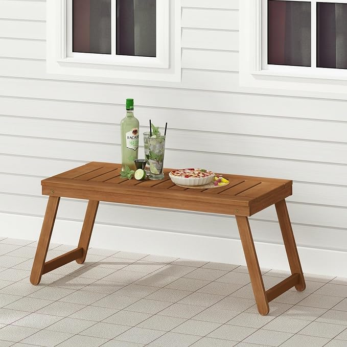 Furinno TIOMAN Patio Table, Folding Outdoor Side Table, Coffee Table, for Patio, Garden, Porch, Light Wood
