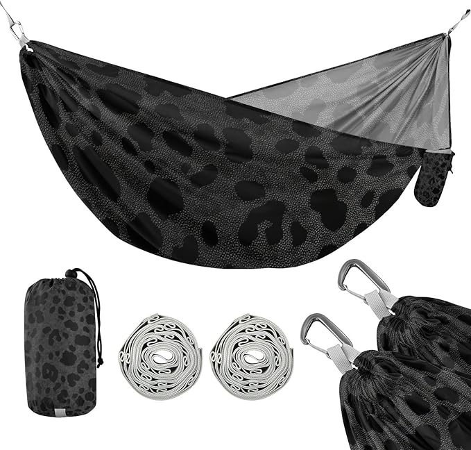 Black Leopard Print 330lb Capacity Outdoor Hammock with Hanging Ropree Hammock for Outside Beach Patio Garden accesorios para campamento