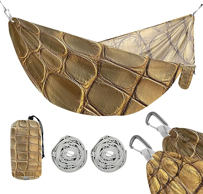 Gold Crocodile Skin Texture 330lb Capacity Outdoor Hammock Rope Hammock for Outside Patio Backyard Poolside hamacas para adultos