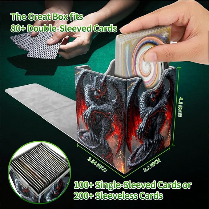 Red-Winged Dragon Card Deck Box for MTG, Personalized Card Storage Case Fits 120+ Sleeved Cards, Premium Leather TCG Box with Strong Magnetic Closure for Magic, CCG, PTCG, Baseball Cards