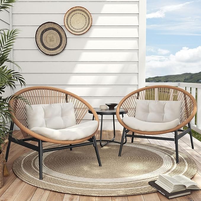 Grand patio 3-Piece Outdoor Patio Conversation Set, Patio Wicker Seating Set, Oversized Chairs with 4.75" Cushion Coffee Table for Garden Poolside Backyard Lawn