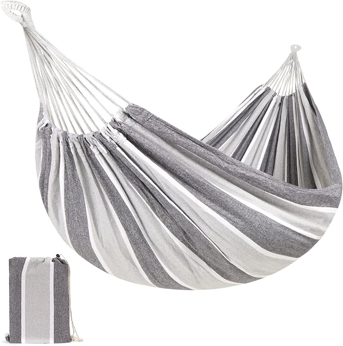 2-Person Cotton Double Hammock Bed with Portable Carrying Bag, Lightweight Hammocks for Backpacking, Travel, Beach, Backyard, Patio, Hiking (Steel)
