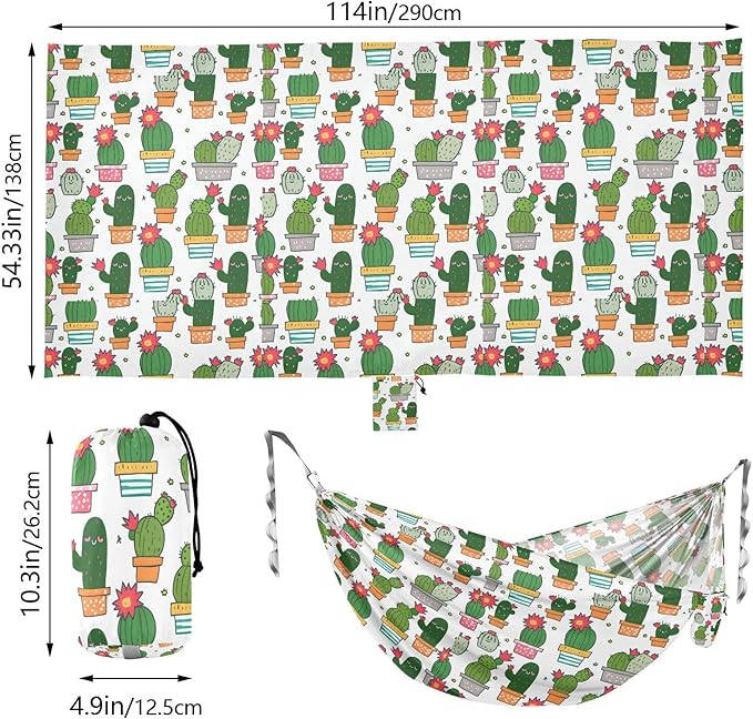 Camping Hammock Outdoor Hammocks for Outside Cute Cactus Beach Trees Portable Lightweight with Pockets Tree Straps Indoor