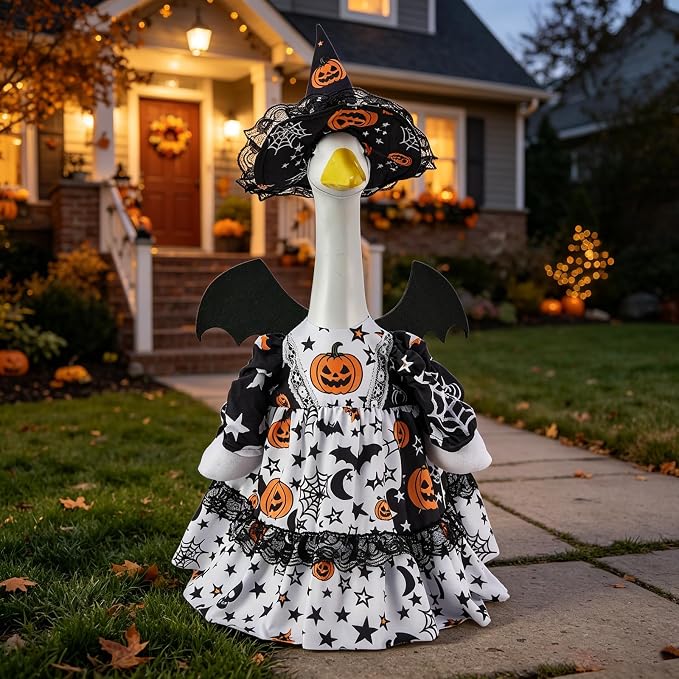 Halloween Porch Goose Outfit 23 Inch Porch Goose Clothes for Holiday | Pumpkin Dress Cape Witch Hat, Thanksgiving Goose Outfit, Christmas Goose Clothes, Holiday Costume for Lawn Geese Status
