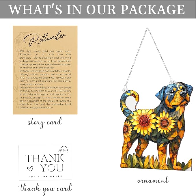 Rottweiler Gifts for Women, Colorful Rottweiler Ornament for Window Hanging | 4.1"x4.1" Acrylic Suncatcher Ornament Faux Stained Glass, Dog Lovers Gifts for Women, Dogs Christmas Ornaments for Tree