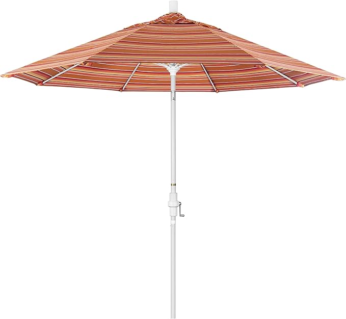 California Umbrella 9' Round Crank Lift, Collar Tilt, Aluminum Pole, Fiberglass Rib Patio Umbrella, White Finish