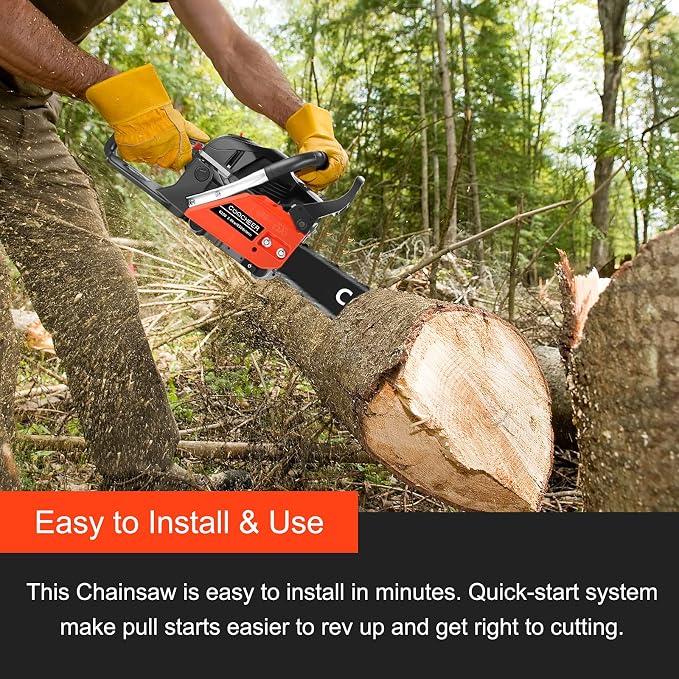 Gas Chain Saw 62CC Chainsaw 20 Inch 2-Cycle Gas Powered Chain Saws 3.5 HP Power Chain Saw Cordless Gasoline Powered Chainsaw with 2 Chains for Tree Wood Cutting