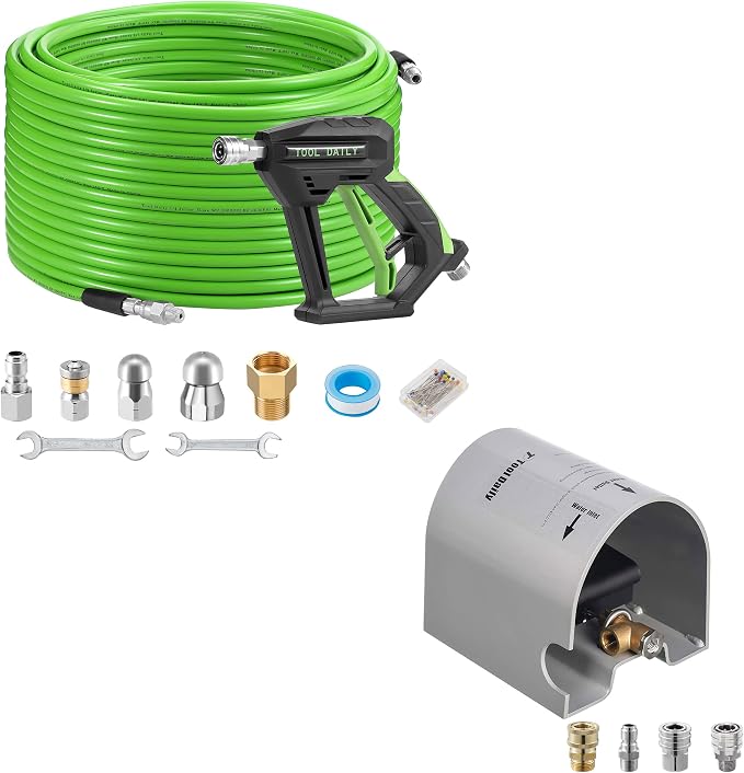 Tool Daily Sewer Jetter Kit for Pressure Washer 200 FT, Pressure Washer Foot Valve for Sewer Jetter Kit