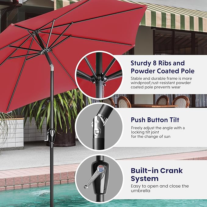 iPower 9ft Patio Umbrella Outdoor Table Umbrellas with 8 Sturdy Ribs, Push Button Tilt and Crank for Yard, Pool and Garden