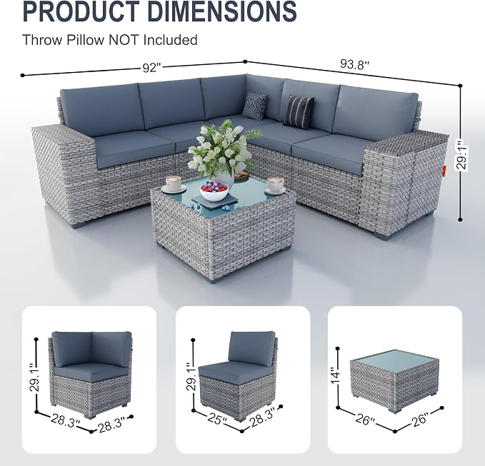 12-Piece Outdoor Patio Furniture Set, Rattan Wicker Conversation Set with Wide Armrests, Outdoor Modular Sectional Couch Seating Group Sofa for Deck Garden Porch (Gray Cushions)