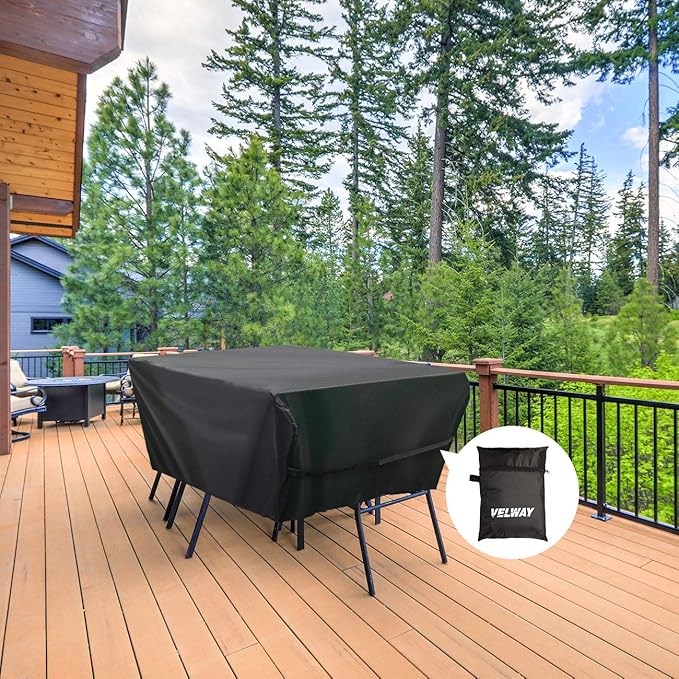 Velway Patio Furniture Cover Outdoor, Waterproof Rectangular Patio Table Chair Sofa Set Cover, 78”Lx63”Wx27”H, All Weather Oxford Tear-Resistant Material with Zipper Carrying Bag Windproof Buckles