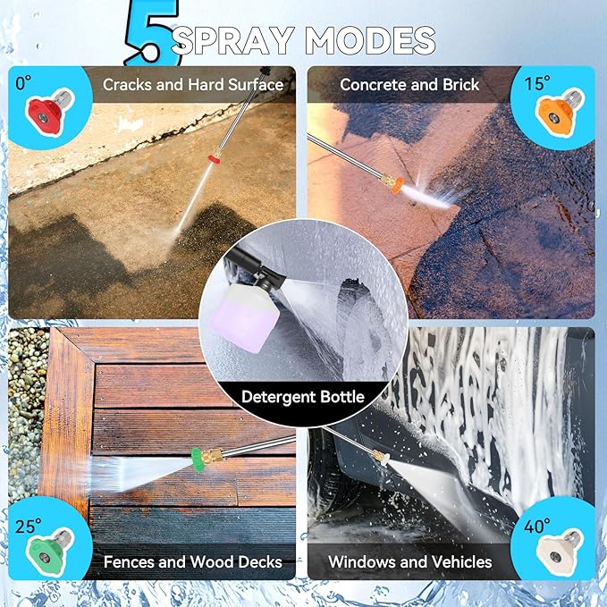 Pressure Washer 5000 PSI Adjustable Pressure, Power Wahser Powered with 33ft Pressure Hose, 4 Nozzles and 500ml Foam Cannon, Cleaner Machine for Home, Car, Green