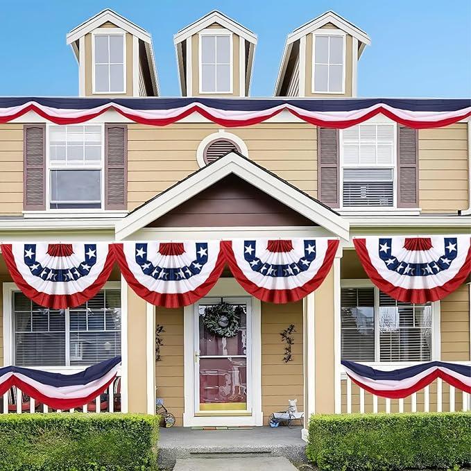 2X4ft American Flag Bunting for Outside Patriotic Bunting 4th of July Bunting USA Pleated Fan Flag Red White and Blue Bunting Patriotic Decorations for Fourth of July Memorial Day July 4th Decor