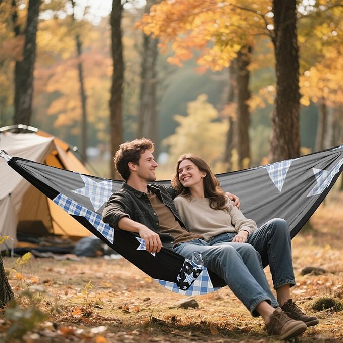 Cartoon Black Checkered Plaid Stars 330lb Capacity Hammocks with Tree Straps Indoor Hammock for Camping Travel Accessories accesorios para campamento