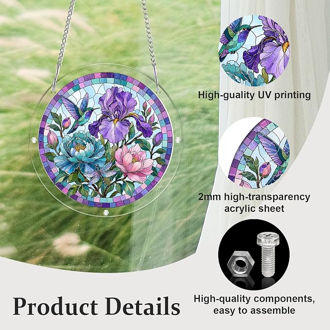 Acrylic Puzzle Suncatcher, Sun Catchers Puzzle for Window Hanging | 8.2 Inch Iris Floral DIY Suncatcher Puzzle for Adults, Ideal Gifts for Women, Men, Wife, Mom, Home & Garden Decor