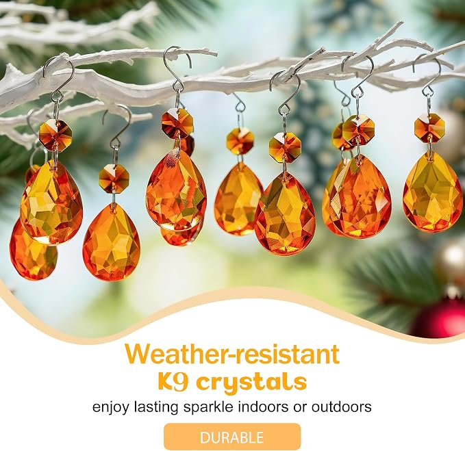10 Pcs Amber Crystal Bauhinia Suncatcher Prisms Chandelier Window Decor | Amber Crystal Bauhinia Suncatcher Pendants 3 Inch Chandelier Beads Hanging Sun Catcher for Window Garden Wedding Decor