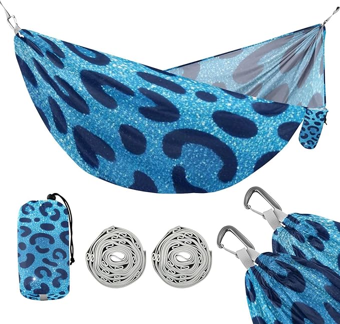 Fake Glitter Leopard Print Blue 330lb Capacity Outdoor Hammocks Backyard Hammock for Camping Travel Accessories amacas para patios con Base de adultos
