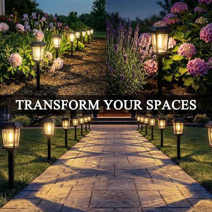 Solar Pathway Lights Outdoor 10 Pack, LED Solar Garden Lights Auto On/Off Waterproof, Warm White Landscape Lighting for Path Yard Walkway Driveway Decor