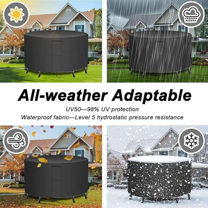 UPGRADE Outdoor Furniture Covers, Custom Size 20"(D) x 16"(H) Round Patio Table and Chair Waterproof Covers, Heavy Duty 420D,Black