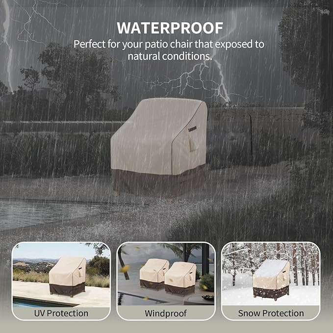 KylinLucky Waterproof Patio Furniture Covers 32W x 37D x36H inches 2 Pack, Lawn Outdoor Chair Cover Khaki