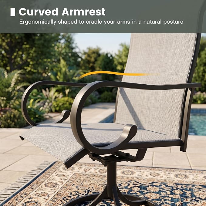 9 Pieces Patio Dining Set, 8 Outdoor Swivel Dining Chairs with 60.1" Round Metal Outdoor Dining Table with Umbrella Hole for Garden Backyard Deck, Grey