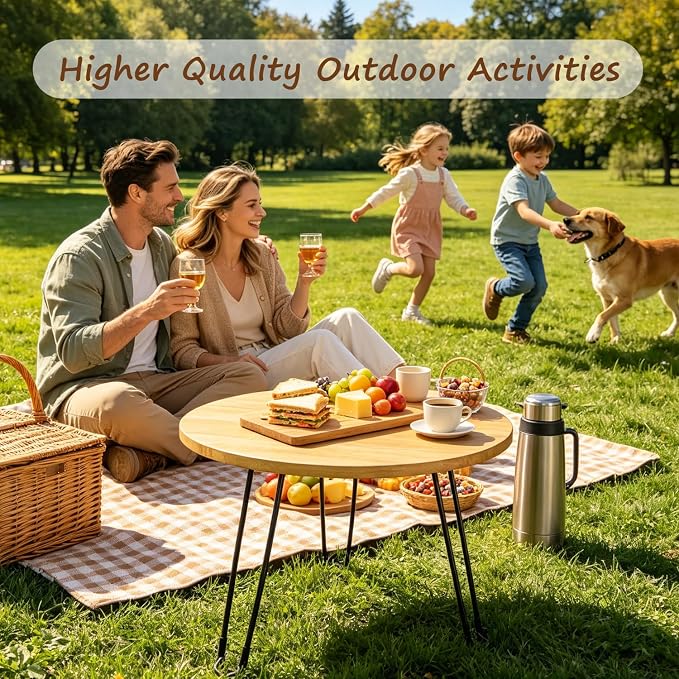 Foldable Outdoor Side Table, Small Round Patio Table for Outside Coffee Tea Indoor End Table, Easy Assembly Picnic Table for Patio, Balcony, Camping
