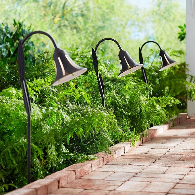 John Timberland Tulip 27" High Country Traditional Outdoor Landscape Path Lights Porch House Exterior Outside Set of 2 LED Bulb Weatherproof Black Dark Rust Finish Metal Front Door Patio Garage