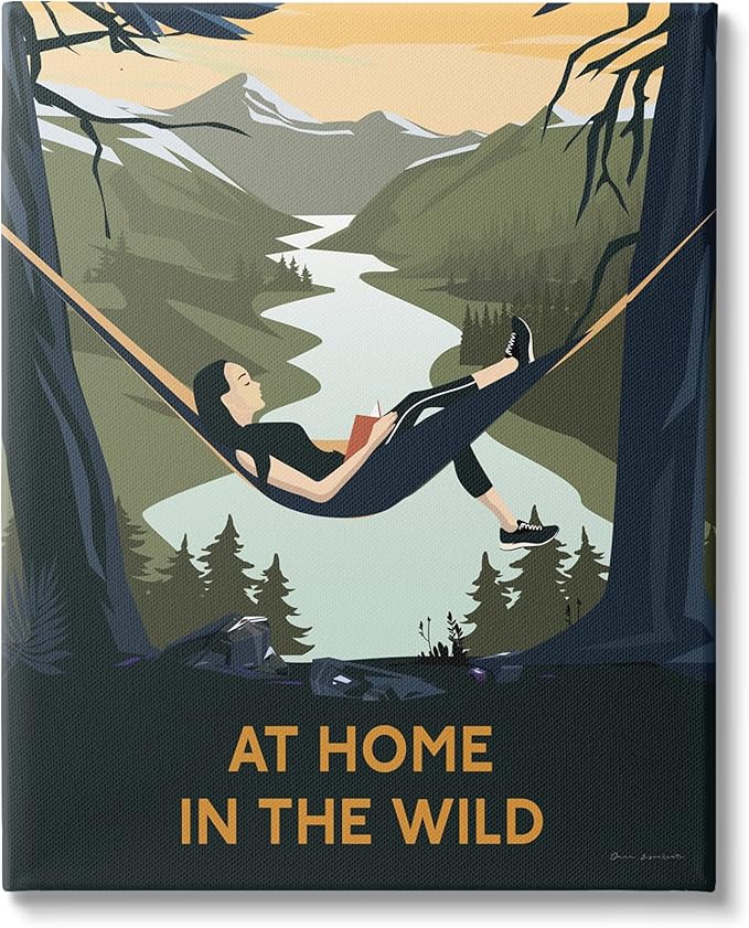 Stupell Industries Home In Wild Mountainside River Landscape Hammock Girl, Design by Omar Escalante, Yellow, 24 x 30