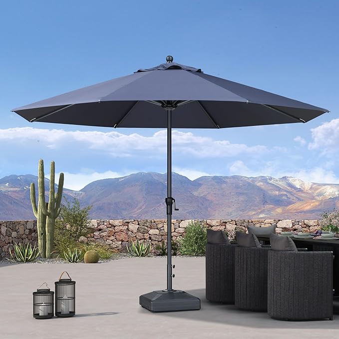 PURPLE LEAF 11' Round Patio Umbrella Outdoor Table Umbrella Aluminum Frame Market Umbrella Sun Umbrella with 8 Sturdy Ribs for Garden Deck Lawn Pool Navy Blue