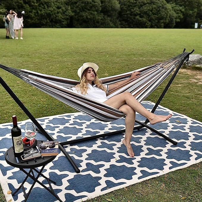 Hammock with Space Saving Steel Stand Included 2 Person Heavy Duty Outside Garden Yard Outdoor Hammocks and Portable Carrying Bag