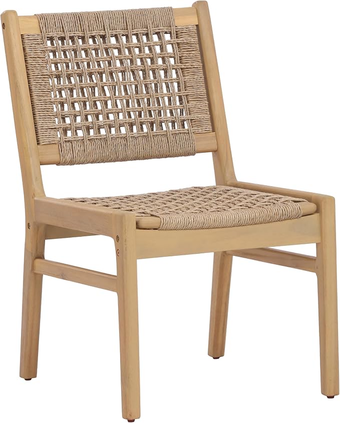 Christopher Knight Home Levi Acacia Wood Dining Table Set for 6, Solid Wood Outdoor Dining Set for 6, 7 Piece Patio Dining Table and Chair Set with Wicker Seat & Back, Light Brown + Light Teak