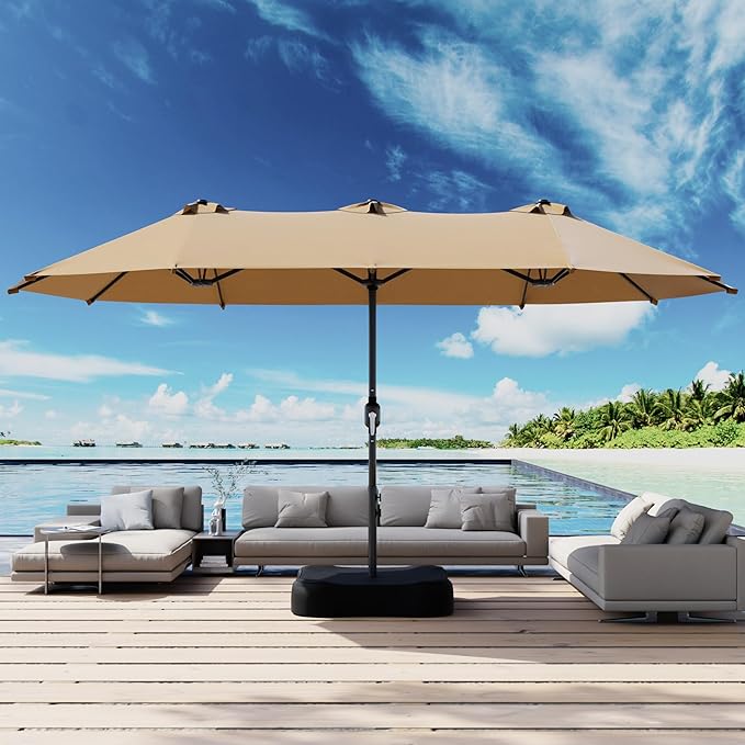 Joyside 13FT Large Patio Umbrella, Outdoor Double Sided Umbrella, Rectangle Umbrella with Crank Handle, 12 Sturdy Ribs for Deck, Porch and Pool