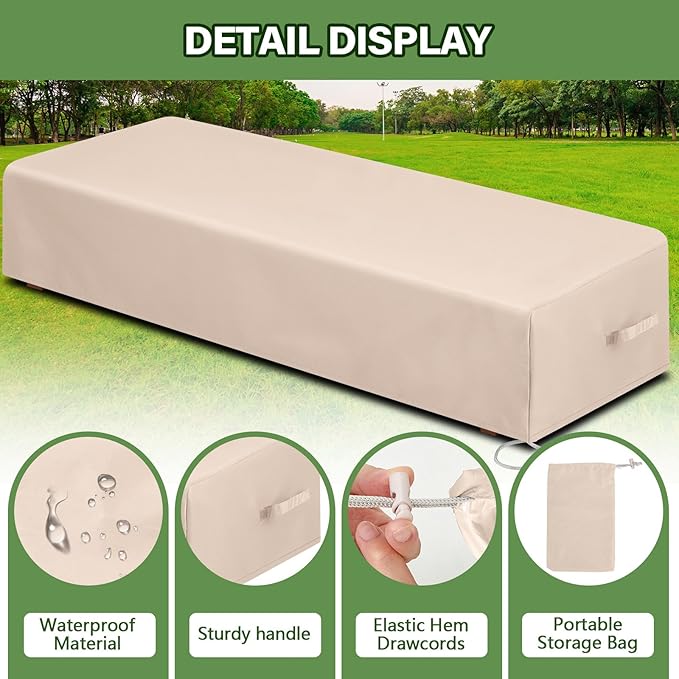 Tingjoo 2 Pcs Patio Chaise Lounge Cover Waterproof Outdoor Lounge Chair Cover 30" D x 83" W x 12" H UV Resistant with Handle Strap for Furniture Protection (Tan)