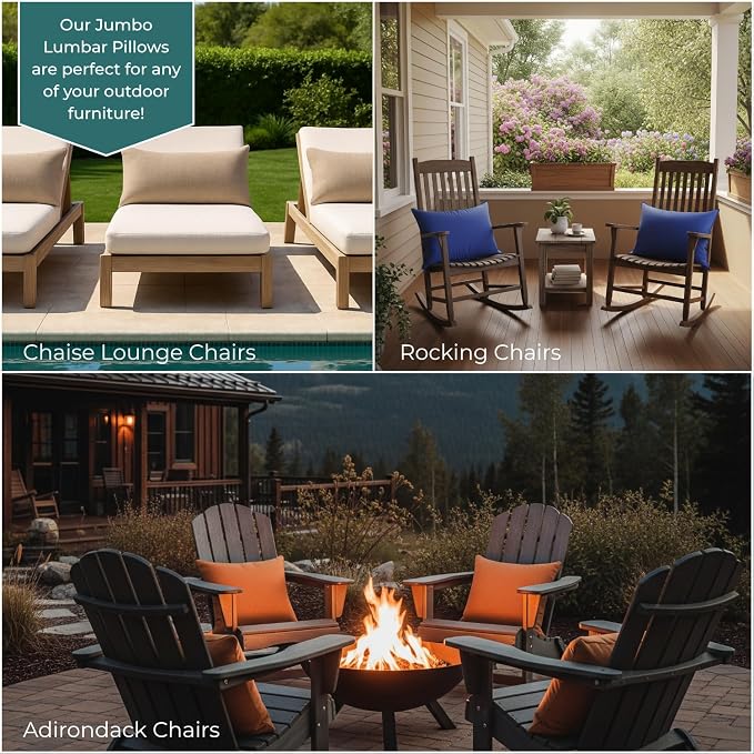 RSH Décor Jumbo Lumbar Pillow Covers – Set of 2 | 26" x 16" | for Outdoor Patio, Lounge, Adirondack, Deck | Water & Fade-Resistant | Livi Courtyard Floral