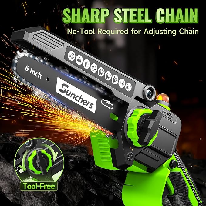 Mini Chainsaw Cordless, 6 Inch Electric Chainsaw with 2 Battery, Handheld Battery Powered Chain Saw with Auto Oiler, Yard Tools Saw for Wood Cutting Tree Cutter, Father Day Gifts for Men, Dad, Husband